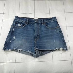 Abercrombie & Fitch Shorts Womens 31 Blue Denim Ultra High Rise Mom Distressed